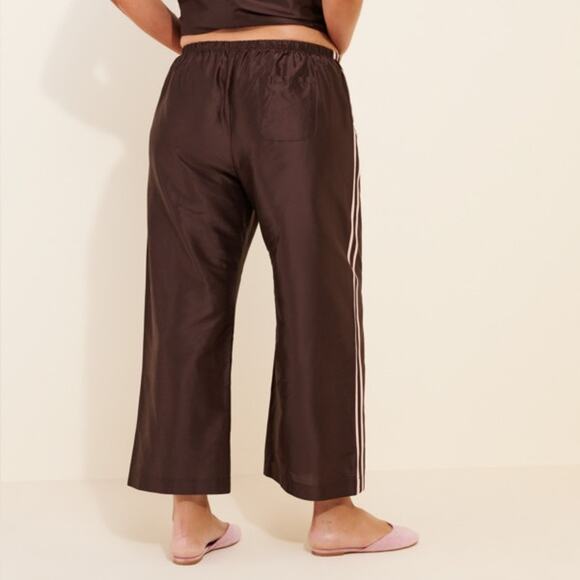 Donni Taffeta Track Silk Stripe Drawstring Baggy Pants Trousers Brown Pink - Picture 5 of 13